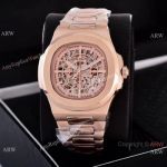 High Quality Patek Philippe Watch Replicas China Factory Made Nautilus Skeleton Dial Rose Gold Watch